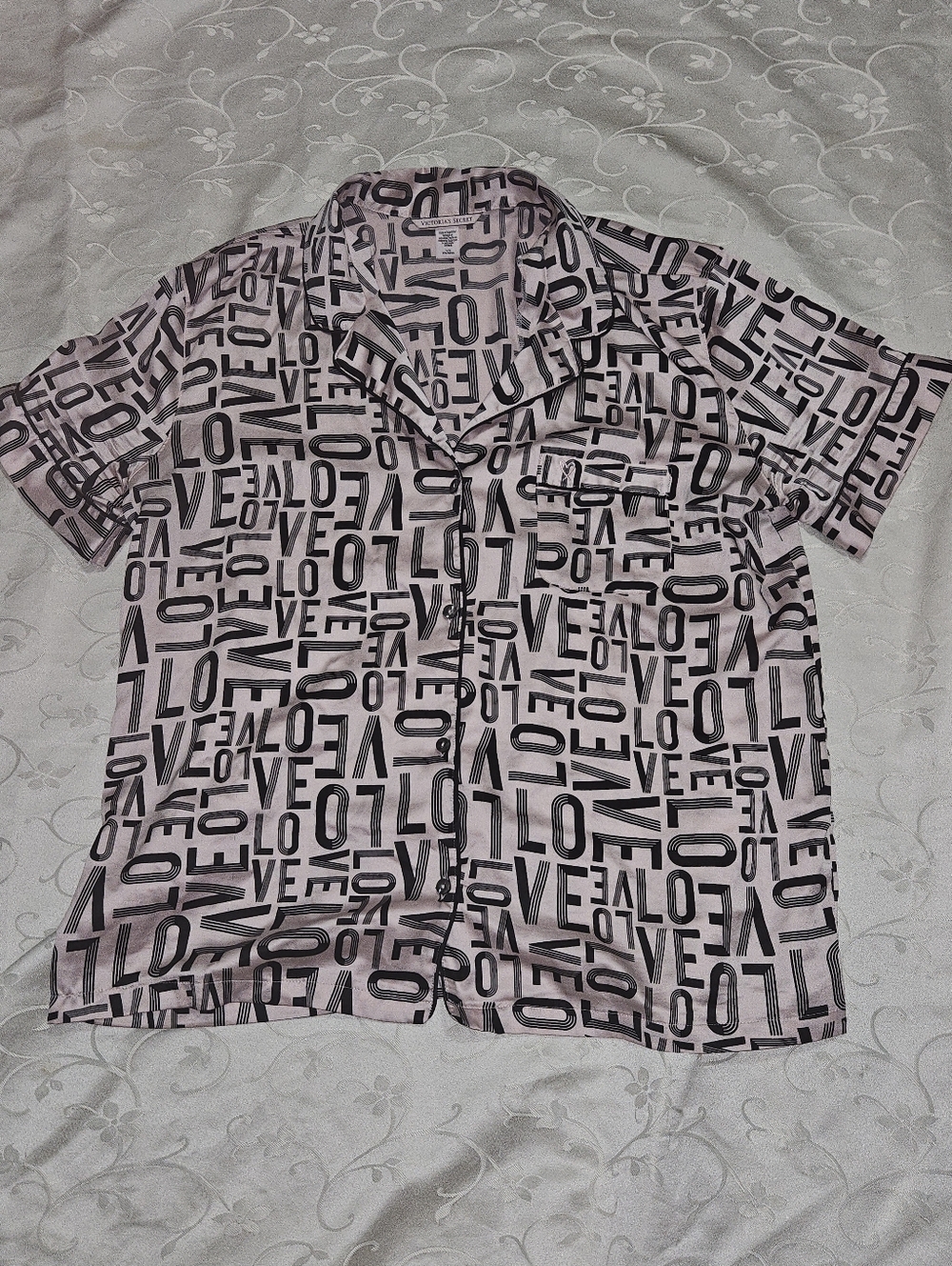 4/$20 Pastel Pink Typography Print Short-Sleeve Satin Pj Shirt